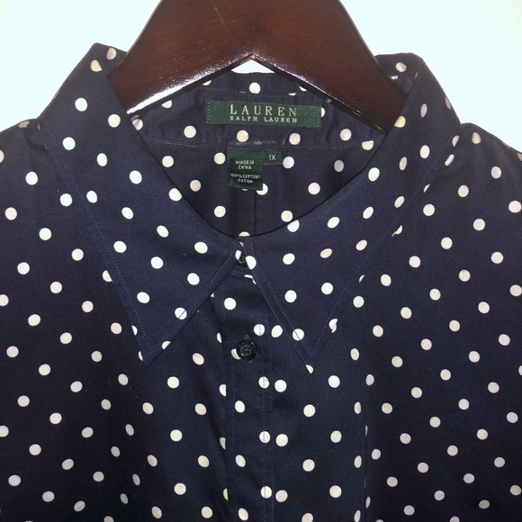 RALPH LAUREN—Navy, polka dot blouse! - Picture 1 of 4